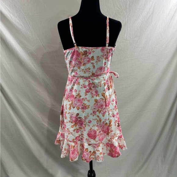 Pink Floral Wrap Ruffle Hem Mini Dress - Picture 8 of 8